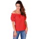 Blouse rouge épaules dénudées femme luxe