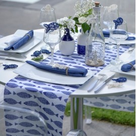 Chemin de table poisson bleu marine coton 3 M