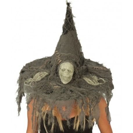 Chapeau de sorcière crâne femme avec mains de squelette