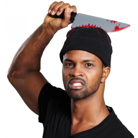 Bonnet avec couteau ensanglanté Halloween adulte