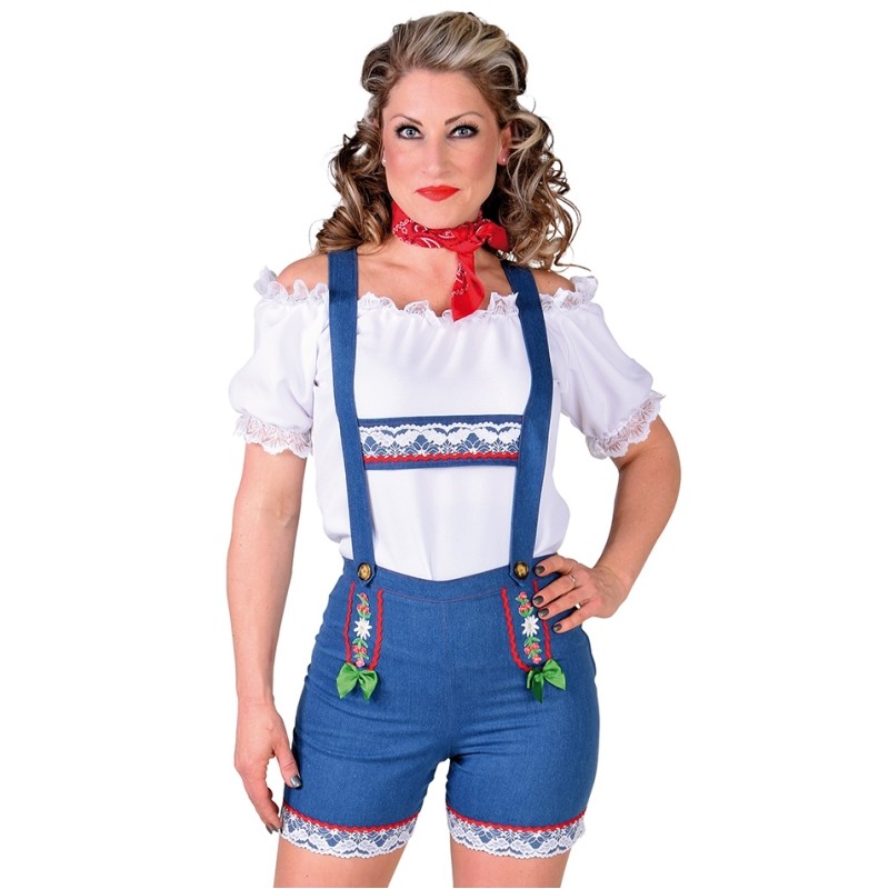 Pantalon Court Bavarois Femme En Cuir – Lederhosen Traditionnel Pour Oktoberfest, Fête De La Bière, Carnaval, Halloween
