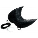 Ailes d'ange en plumes noires avec auréole noire adulte 