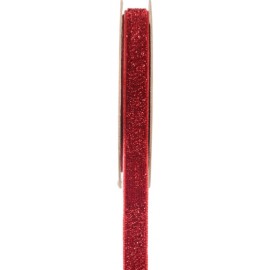 Ruban velours rouge pailleté autocollant 10 mm x 1 M