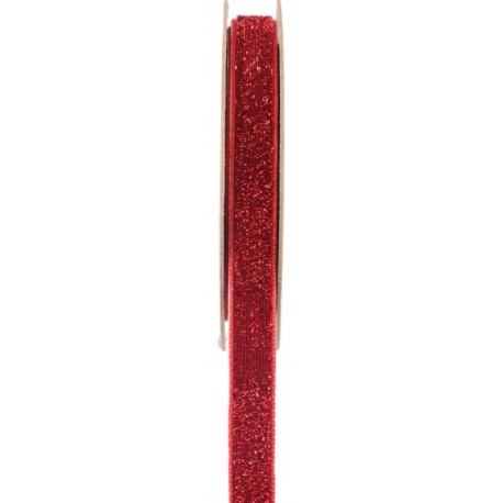 Ruban velours rouge pailleté autocollant 10 mm x 1 M
