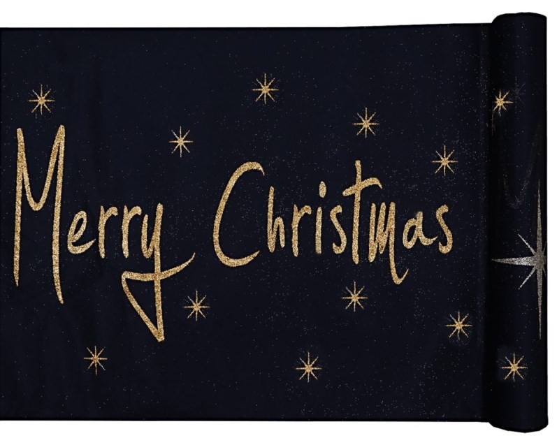 Chemin de table Noël noir et or Merry Christmas Chemin de table Noël
