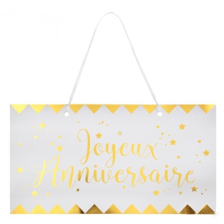 Pancarte Joyeux anniversaire or en carton blanc