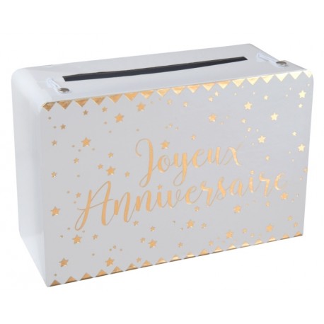 Tirelire valise joyeux anniversaire or en carton 24 cm