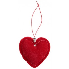 Coeur décoratif fausse fourrure rouge les 2