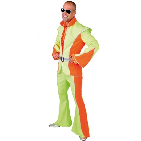 Déguisement disco fluo vert et orange homme luxe