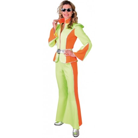 Déguisement disco fluo vert et orange femme luxe