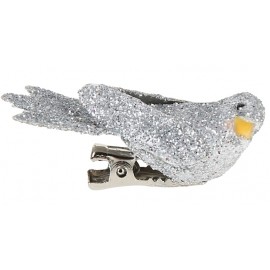 Oiseau argent pailleté sur pince 4 cm les 2