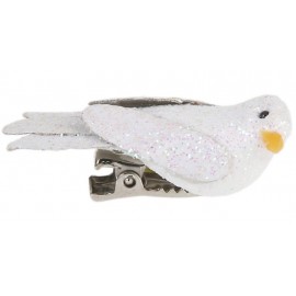 Oiseau blanc pailleté sur pince 4 cm les 2