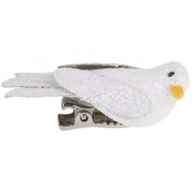 Oiseaux blancs pailletés sur pince 4 cm les 2