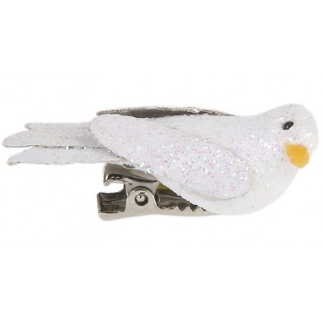 Oiseau blanc pailleté sur pince 4 cm les 2