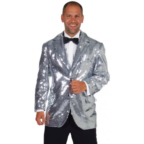 Déguisement veste paillettes sequin argent homme chic luxe