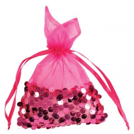 Sachet à paillettes sequin fuchsia 22 cm les 4