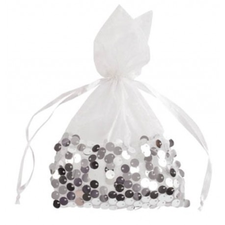 Sachet blanc à paillettes sequin 22 cm les 4