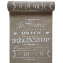 Chemin de table Je t'aime naturel en tissu 3 M