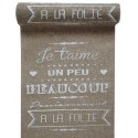 Chemin de table Je t'aime naturel en tissu 3 M