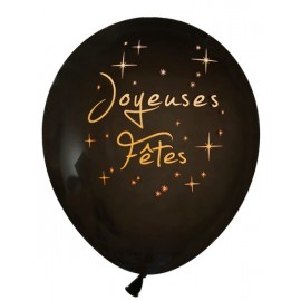 Ballons Joyeuses Fêtes noir or 23 cm les 8