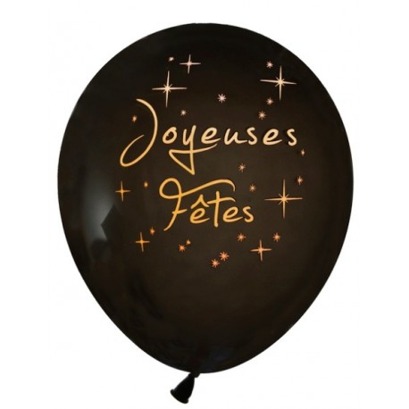 Ballons Joyeuses Fêtes noir or 23 cm les 8