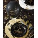 Ballon joyeuses fêtes noir or 23 cm les 8
