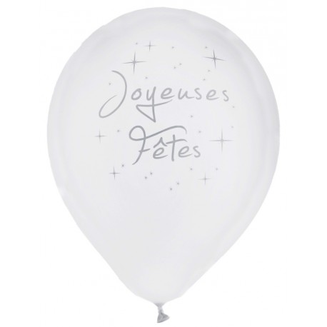 Ballon joyeuses fêtes blanc argent 23 cm les 8