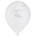 Ballon joyeuses fêtes blanc argent 23 cm les 8