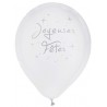 Ballons Joyeuses Fêtes blanc argent 23 cm les 8