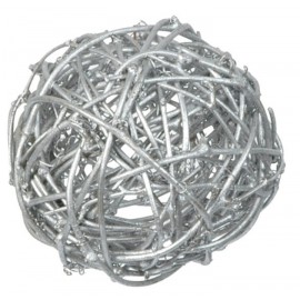 Boule rotin argent 9 cm les 4