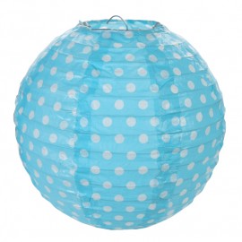 Lanternes boule papier turquoise à pois 20 cm les 2