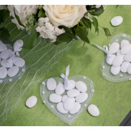 Sachet à dragées coeur à pois tulle blanc les 4