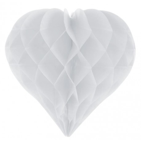 Coeur en papier alvéolé blanc 29 cm les 2