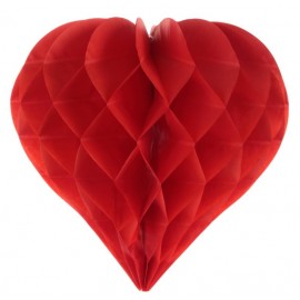 Coeur en papier alvéolé rouge 29 cm les 2
