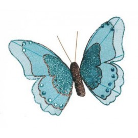 Papillon turquoise pailleté sur pince les 2 Papillon turquoise pailleté sur pince les 2