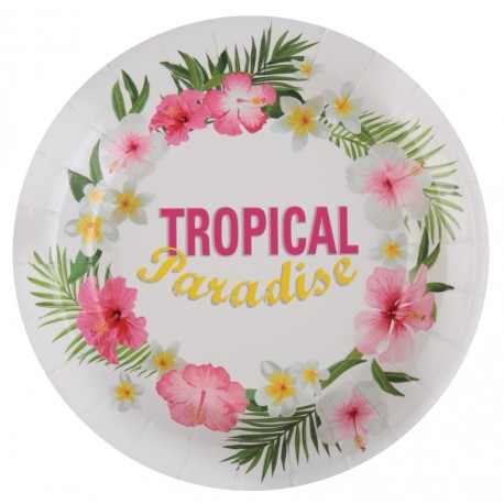 Assiette carton tropical paradise 22.5 cm les 10