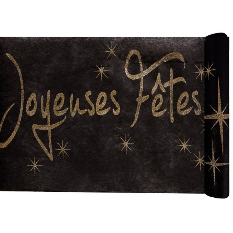 Chemin de table joyeuses fêtes noir et or 5 M