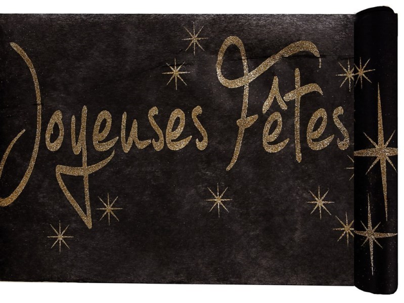 Chemin de table Joyeuses Fêtes noir et or Chemin de table fêtes