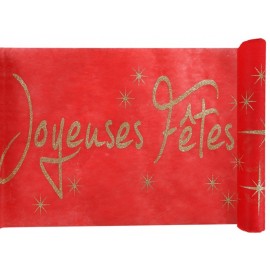 Chemin de table joyeuses fêtes rouge et or 5 M