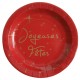 Assiettes carton Joyeuses Fêtes rouge et or 22.5 cm les 10