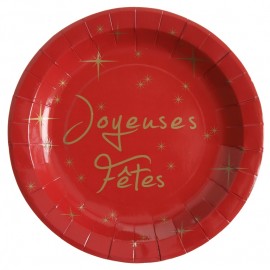 Assiette carton joyeuses fêtes rouge et or 22.5 cm les 10