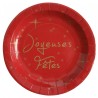 Assiettes carton Joyeuses Fêtes rouge et or 22.5 cm les 10