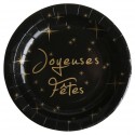 Assiettes carton Joyeuses Fêtes noires et or 22.5 cm les 10