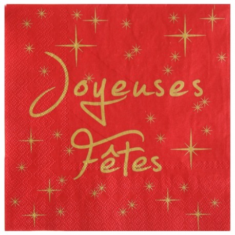 Serviette de table joyeuses fêtes papier rouge les 20