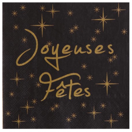 Serviette de table joyeuses fêtes papier noir les 20