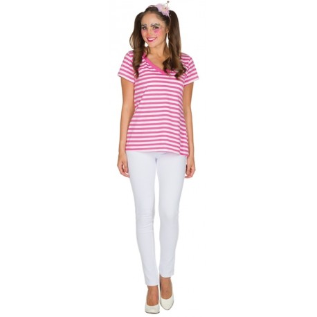 Déguisement T-Shirt rayé fuchsia blanc femme