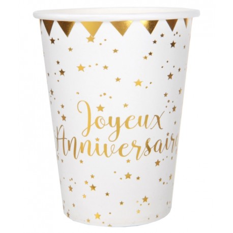 Gobelet carton Joyeux anniversaire or les 10