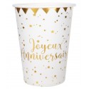 Gobelets carton Joyeux anniversaire or les 10