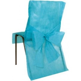 Housses de Chaise Turquoise Intissé Uni avec Noeuds Les 10