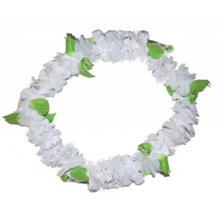 Collier Hawaï blanc fleurs Hawaïennes en tissu